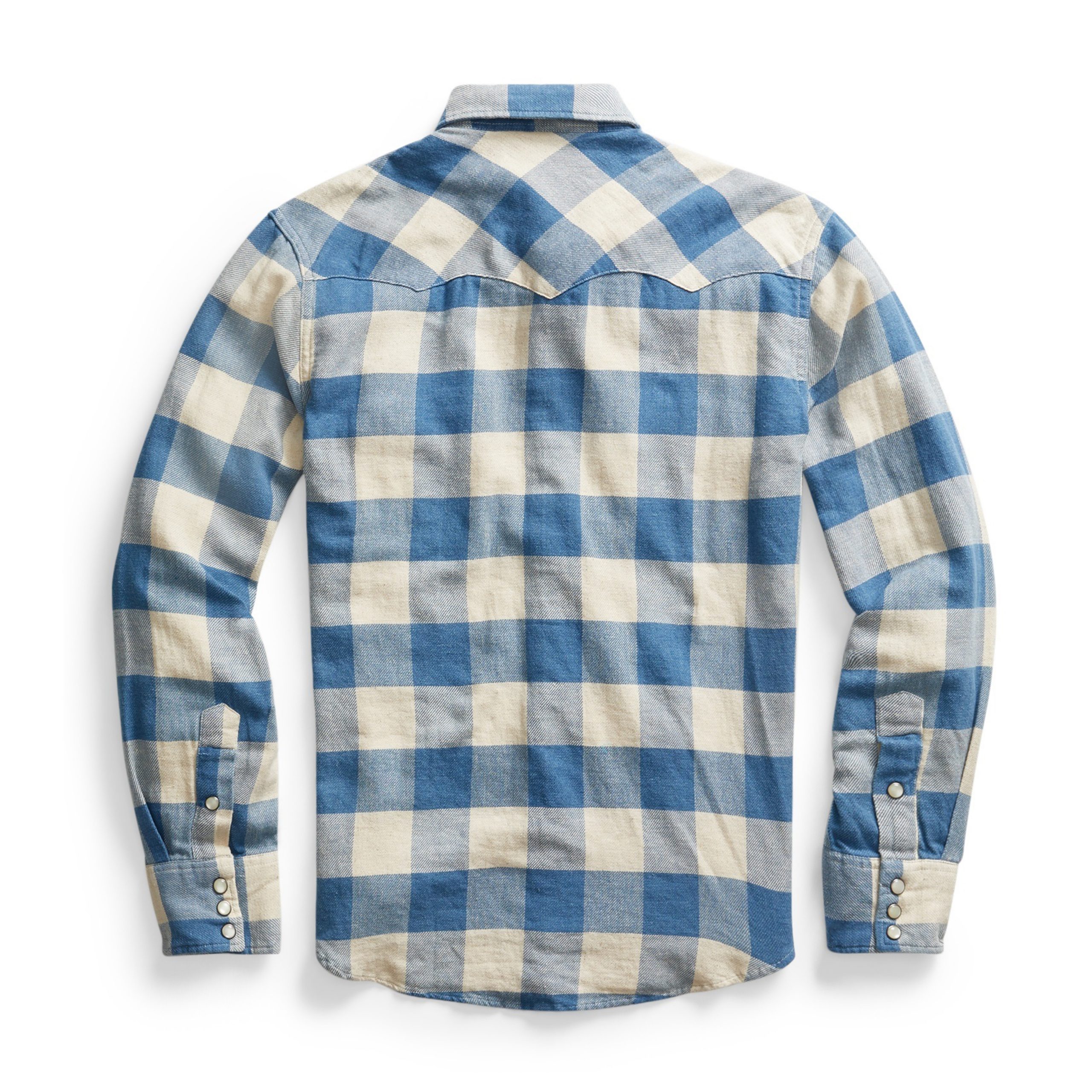 Slim Plaid Twill Western Shirt Indigo Cream – B74
